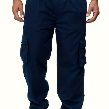 Men's Durable Polyester Cargo Pants, Comfortable Straight-Leg Fit, Versatile Multi-Pocket Design for Outdoor Work & Leisure