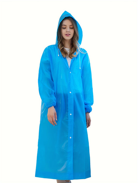 1pc White Long Raincoat with Hood - Waterproof, Reusable, Drawstring, Long Sleeve, Convenient, Windproof, Breathable, Outdoor Rainwear for Adults