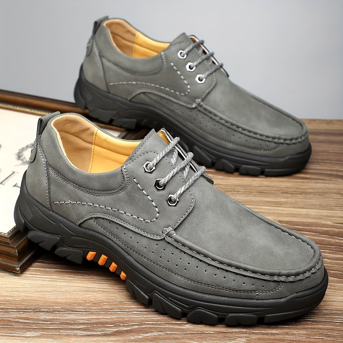 Plus Size Men's Apron Toe Chunky Dress Shoes - Ultra Comfy, Non-Slip, Lace-Up, Rubber Sole, Durable, Breathable, and Water-Resistant Walking Shoes for Men's Footwear