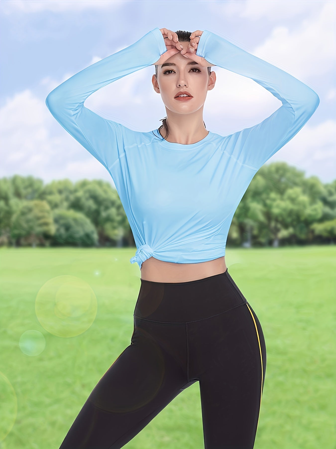 Women's Long Sleeve Outdoor T-Shirt Athletic Top, Solid Color Round Neck Long Sleeve Clothing