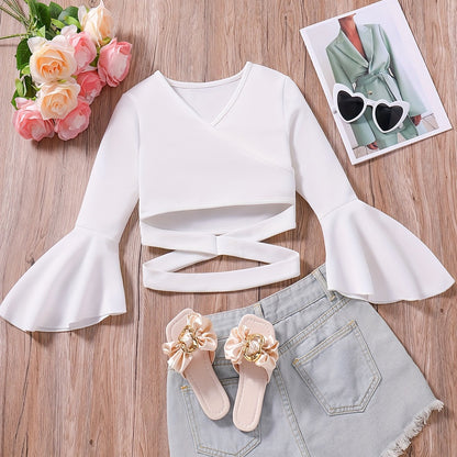 Elegant Girls Criss-cross Hem Top Pullover Shirt Blouse For Spring Summer Party Gift