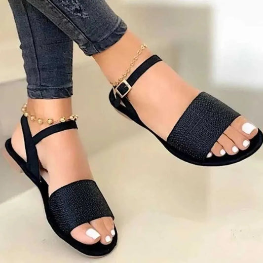 Dress Shoes New Summer Flats Womens Sandals  High Quality Ankle Strap Ladies Casual Comfortable Open Toe Fashion Woman H240527