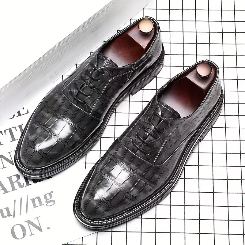 Men's Trendy Solid Oxfords, Wear-resistant Non Slip Lace-up Dress Shoes, Middle Aged Men's Footwear