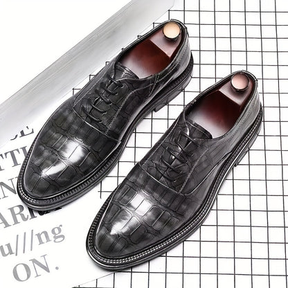 Men's Trendy Solid Oxfords, Wear-resistant Non Slip Lace-up Dress Shoes, Middle Aged Men's Footwear