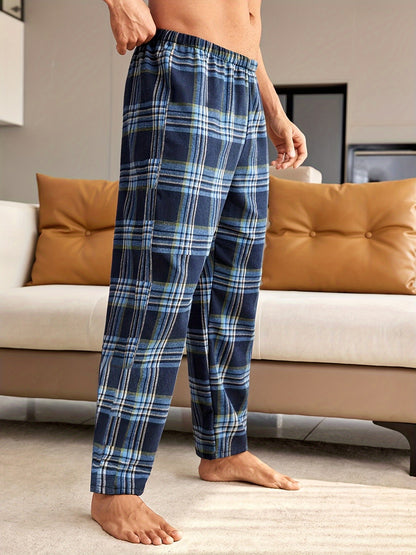 Men's Casual Plaid Pajama Pants - Comfy, Stretchy Waistband, Polyester, Machine Washable - Perfect for Home & Sleep