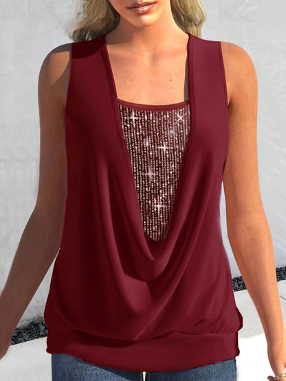 Sequin Decor Ruched Tank Top, Casual Summer Sleeveless Top, Women's Clothing