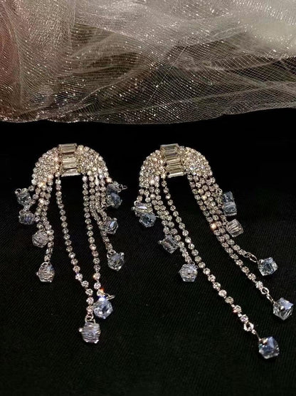 Lianfudai 2024 New Tassel Crystal Earring