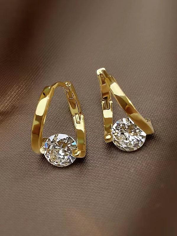 Lianfudai 2024 New Simple Delicate Zircon Earrings