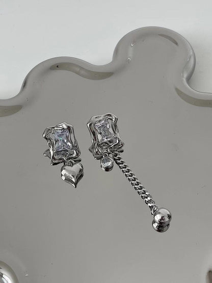 sengpan 2024 New Asymmetric Zirconia Heart Earrings