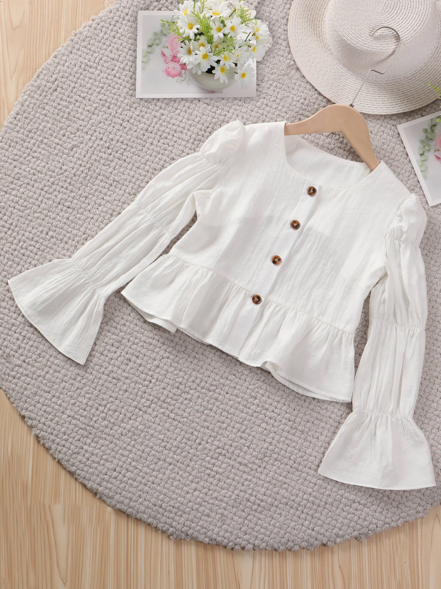 Girls Square Neck Puff Sleeve Crop Top Breathable Elegant Style For Spring Summer