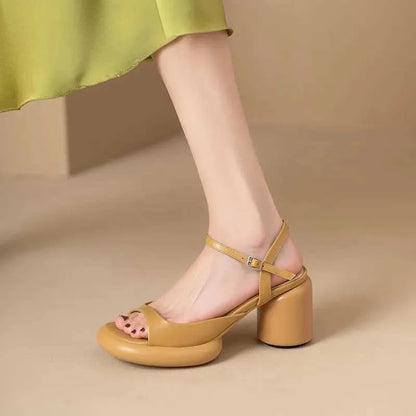 Dress Shoes  New Leisure and Comfortable Womens Outdoor Open Toe Sandals Summer Round Button Fashion High Heel Beach H240527