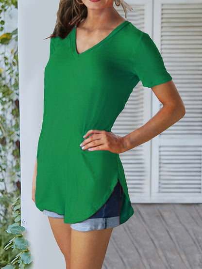 Womens Comfy V-Neck T-Shirts - Loose Fit, Short Sleeves, Everyday Casual Style - Solid Colors Basic Tops for Fashion-Forward Ladies