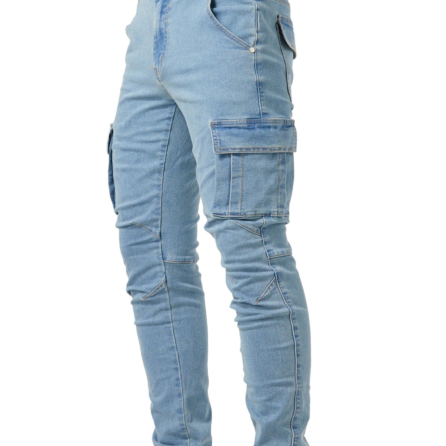 Men's Slim Fit Cargo Jeans - High Stretch Denim Pants with Multiple Pockets for Casual Street Style in Spring and Summer