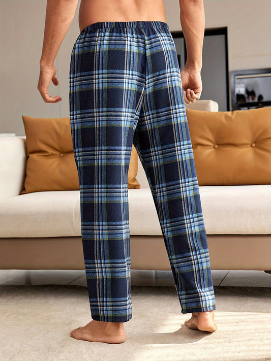 Men's Casual Plaid Pajama Pants - Comfy, Stretchy Waistband, Polyester, Machine Washable - Perfect for Home & Sleep