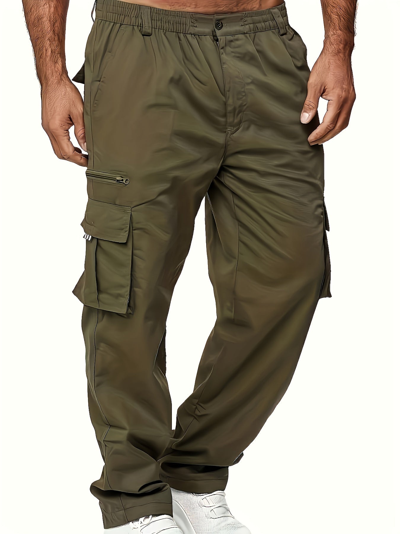 Men's Durable Polyester Cargo Pants, Comfortable Straight-Leg Fit, Versatile Multi-Pocket Design for Outdoor Work & Leisure