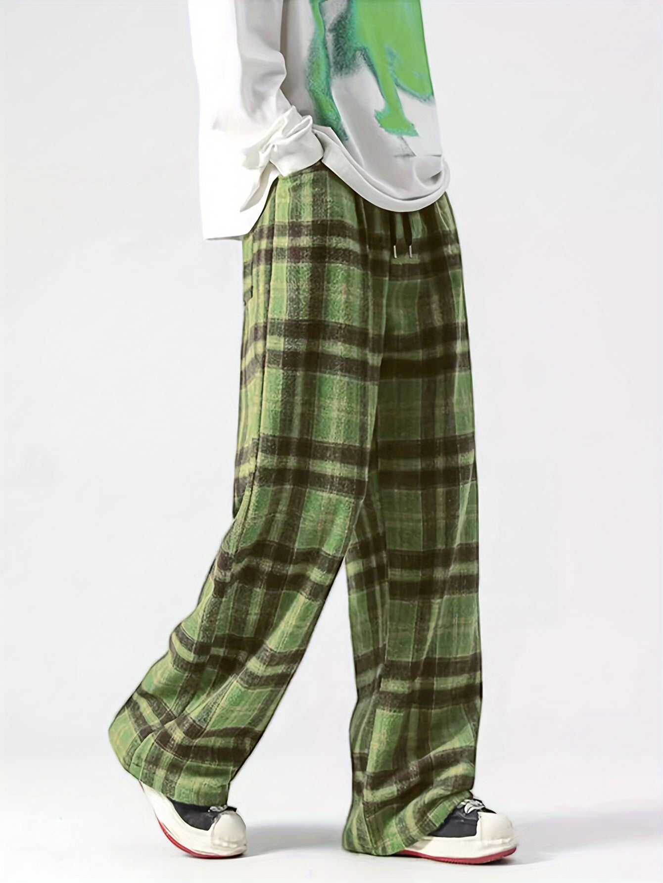 Relaxed Fit Plaid Pants for Men - Soft, Lightweight, Breathable Fabric, Drawstring Waist, Multiple Pockets, Ideal for Sport, Casual, Outdoor Activities, and Daily Wear