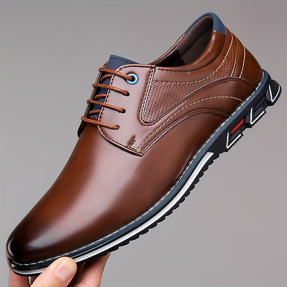 Plus Size Men's Classic Comfort Derby Shoes - Soft Solid Colour Upper, Non Slip Rubber Sole, Comfy Lace Up Closure, Breathable Footbed, Dress Shoes for Wide Feet - Ideal for Formal Occasions and Everyday Wear