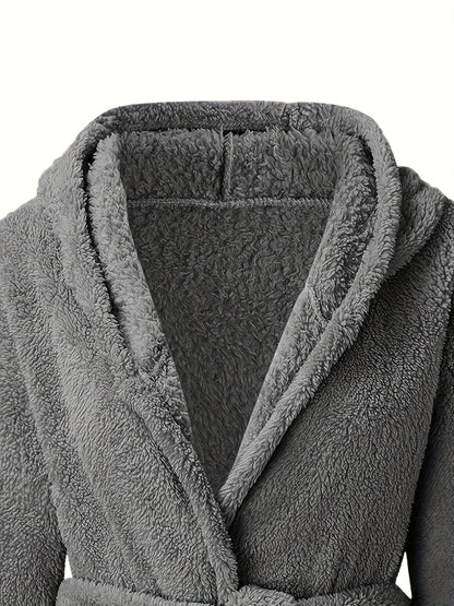 Men's All-Season Fleece Robe: Casual, Hooded Comfort with Pockets, Durable & Warm