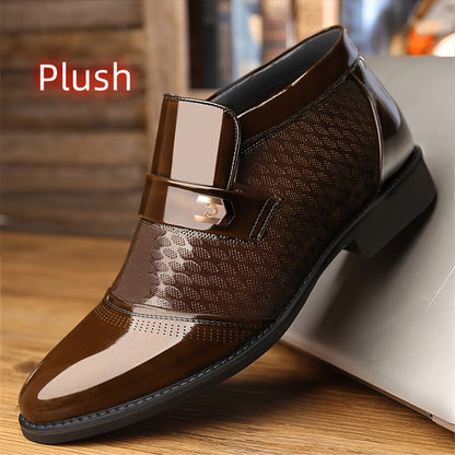 Mens Luxurious Solid Color Slip-On Shoes - Non-Slip Rubber Soles, Plush Lined, Breathable Superfine Fiber Upper, PU Insole, Perfect for Wedding, Business, Formal Occasions