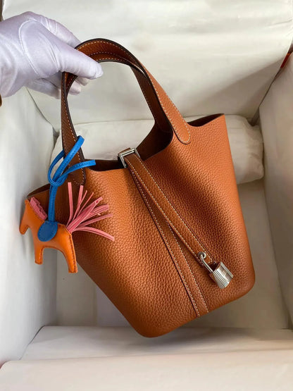 10A Mirror+ Top Quality Picotin lock Bag Women Purse Tote Bucket Bags Handmade Luxury Designer Handbags Classic Fashion Togo Leather Canvas Shopping bag