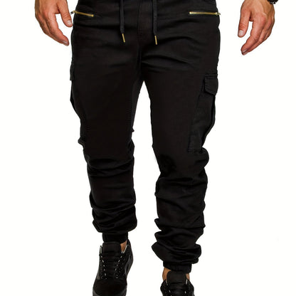 Men's Comfort-Fit Cargo Joggers - Drawstring, Stretch, Flap Pocket - Ideal for Spring & Autumn Casual Wear