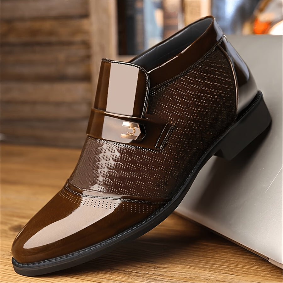 Mens Luxurious Solid Color Slip-On Shoes - Non-Slip Rubber Soles, Plush Lined, Breathable Superfine Fiber Upper, PU Insole, Perfect for Wedding, Business, Formal Occasions