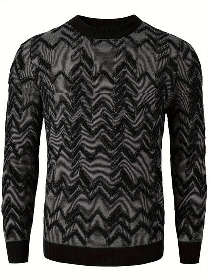 Autumn Winter Essential - Cozy Retro Argyle Sweater with Long Sleeves, Classic Crew Neck Design, Soft and Warm Pullover Style - Perfect for Mens Casual Wear