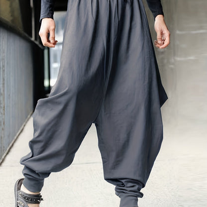 Mens Fashionable Solid Cotton Harem Pants - Ultra-Comfortable Loose Fit for Casual Street Style - Perfect Outdoor Wear