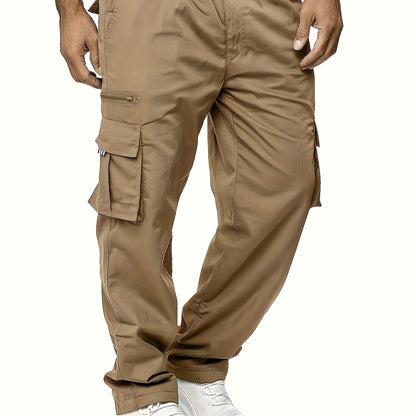 Men's Durable Polyester Cargo Pants, Comfortable Straight-Leg Fit, Versatile Multi-Pocket Design for Outdoor Work & Leisure