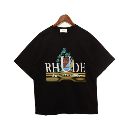 Brand Rhude T Shirts Designer Shirt Men Shorts Print White Black S M L Xl Street Cotton Fashion Youth Mens Tshirts Tshirt