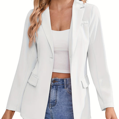 Solid Simple Button Front Blazer, Versatile Lapel Long Sleeve Blazer For Office & Work, Women's Clothing