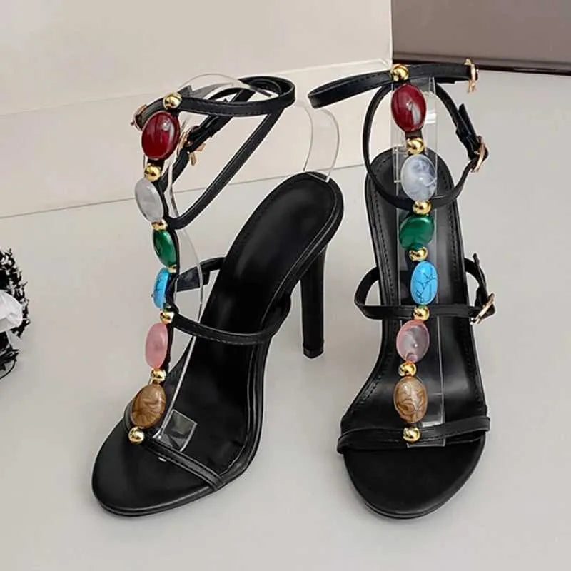 Dress Shoes Eilyken Summer Open Toe ankle strap hollow narrow band sandals for womens fashionable and sexy strip thin high heels club shoes H240527