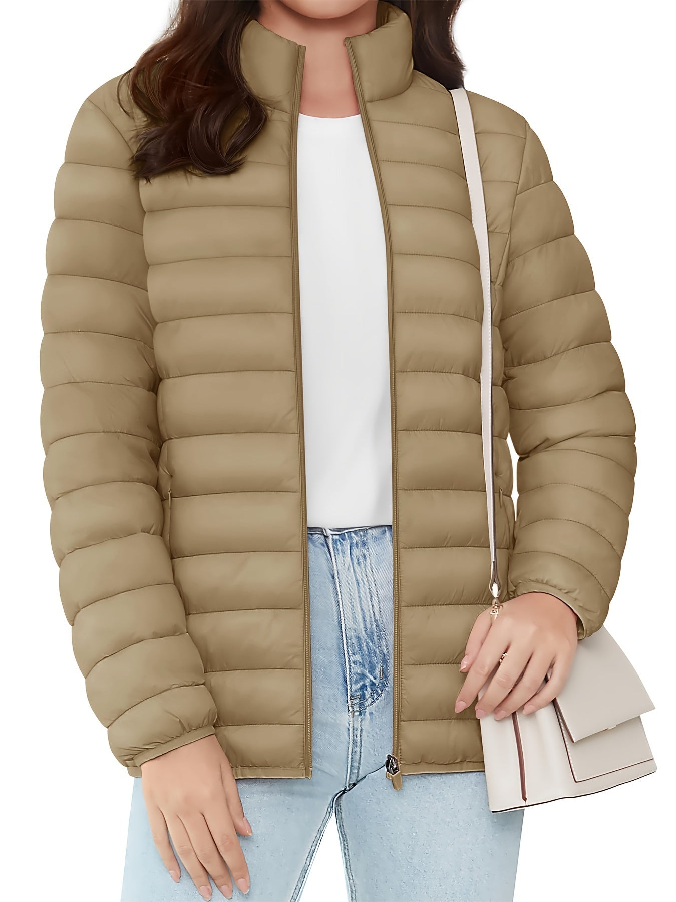 Bnokifin Quilted Puffer Jacket - Ultra-Lightweight, Comfort Soft, Warm, Windproof, Stylish, and Versatile Coat with Stand Collar, Full Zipper, Elastic Cuffs, 4 Pockets, and Perfect for Office Work, School, Travel, Outdoor Activities, and Daily Wear