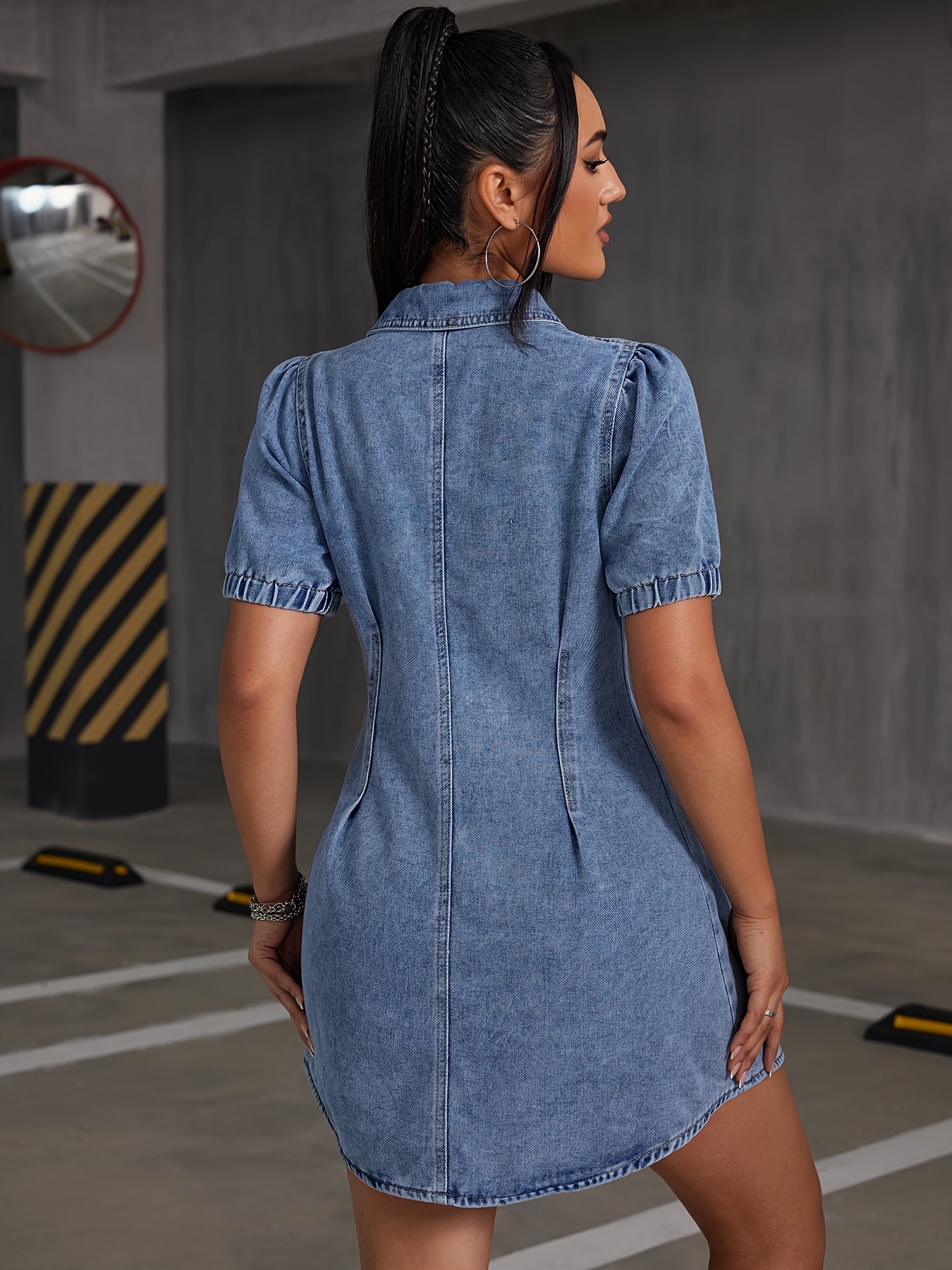 Elegant & Chic Women's Blue Denim Dress - Versatile All-Season Wear with Pleated Detail, Comfort Fit, and Easy Care