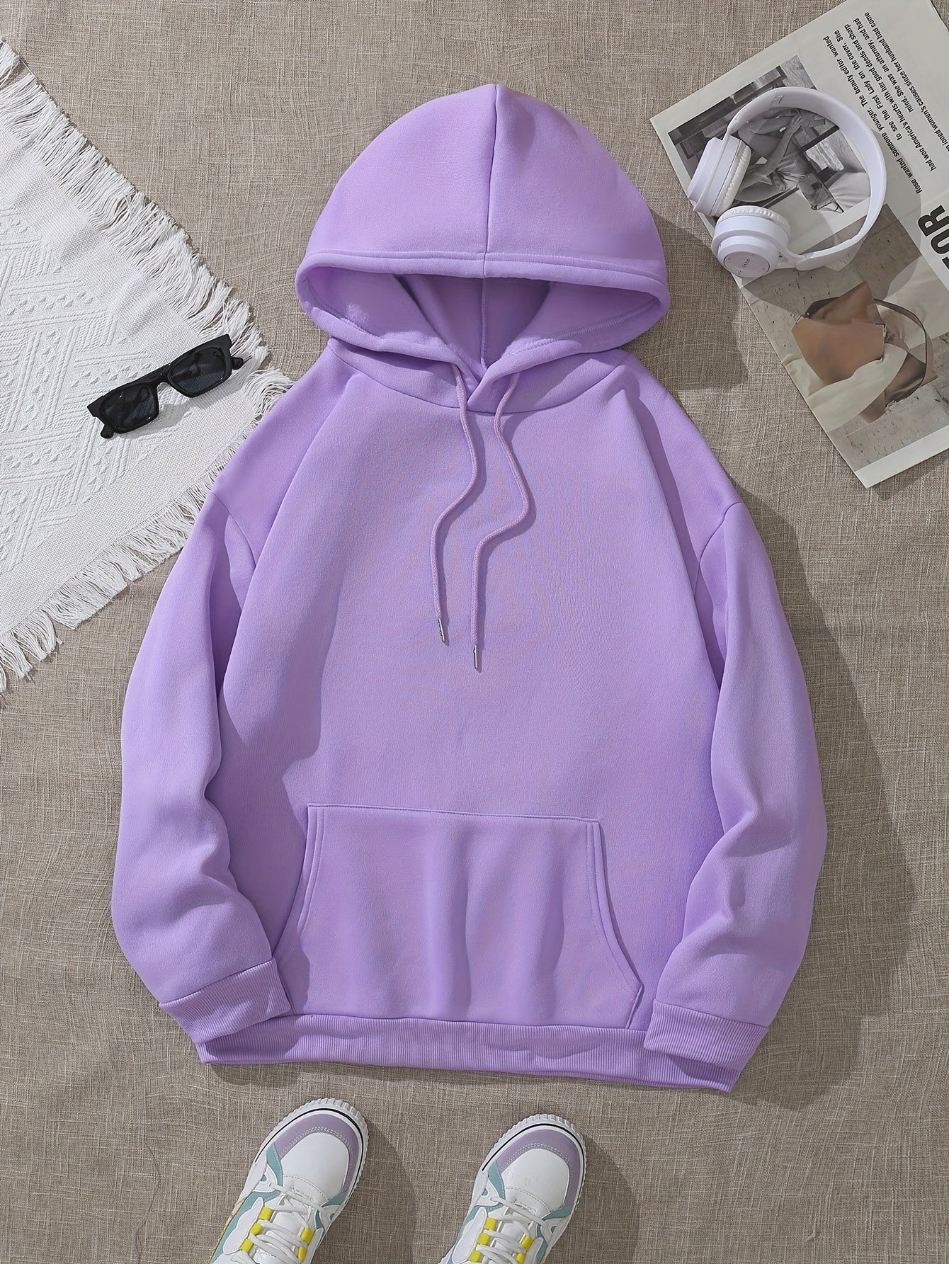 Womens Thermal Hooded Sweatshirt - Soft Micro Elasticity Polyester, Long Sleeve, Solid Color, Casual Pocketed Drawstring Hoodie for Fall/Winter - Cozy Knit Fabric, No Printing, No Sheer