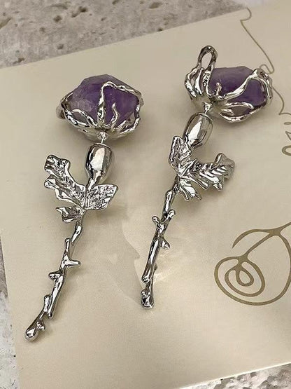 sengpan 2024 New LOVE&ROSE Original Purple Rose Earrings