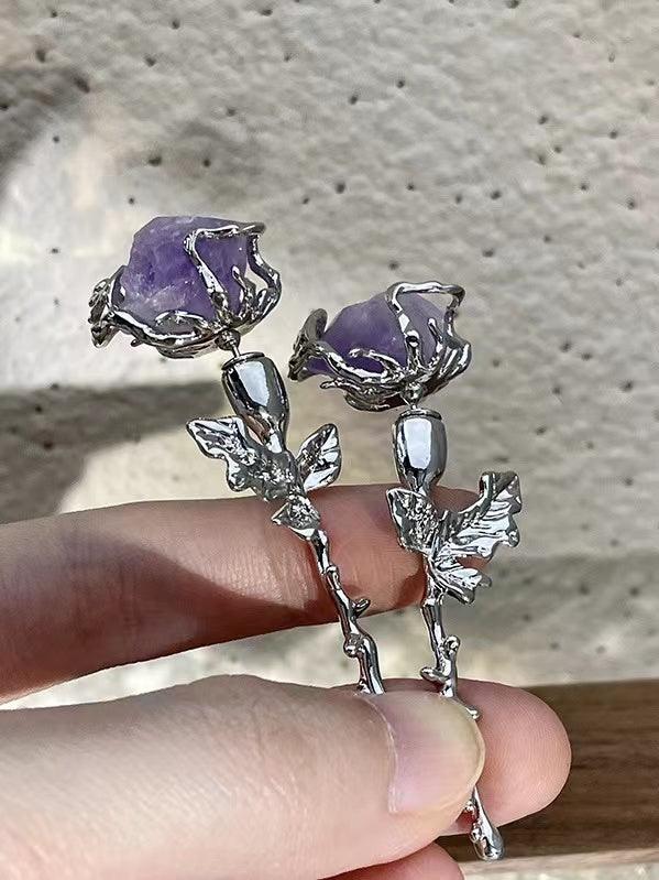 sengpan 2024 New LOVE&ROSE Original Purple Rose Earrings