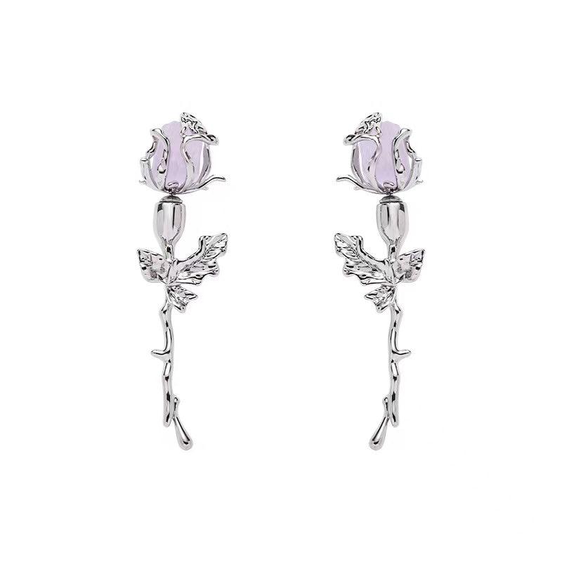 sengpan 2024 New LOVE&ROSE Original Purple Rose Earrings