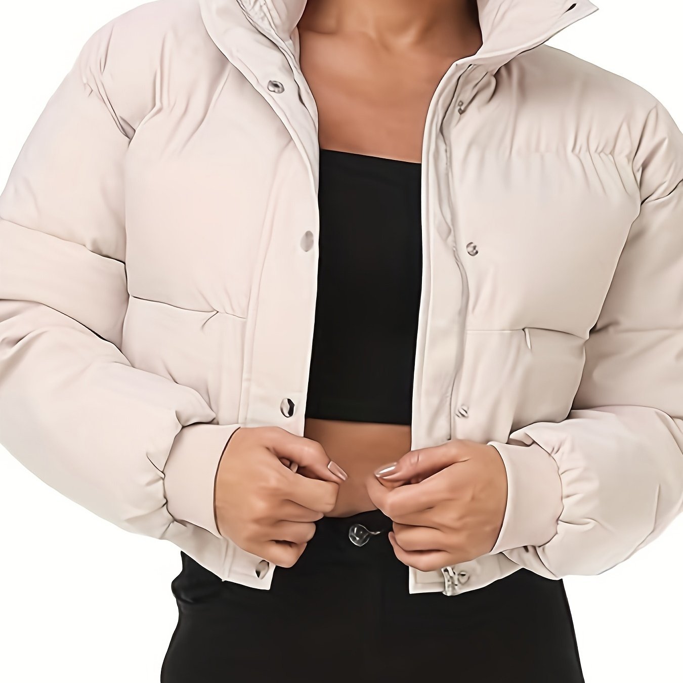 Women's Cropped Quilted Puffer Jacket Long Sleeve Warm Quilted Short Jacket Winter Outerwear Coats