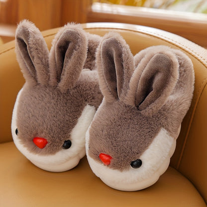 Cute Cartoon Rabbit Plush Slippers for Boys and Girls - Casual Street Style Animal Print Footwear with Bow Detail, Warm Fabric Lined Indoor House Shoes for Toddlers and Kids - Non-Slip PVC Sole, Comfortable Round Toe - Ideal for Daily Casual Wear, All Sea