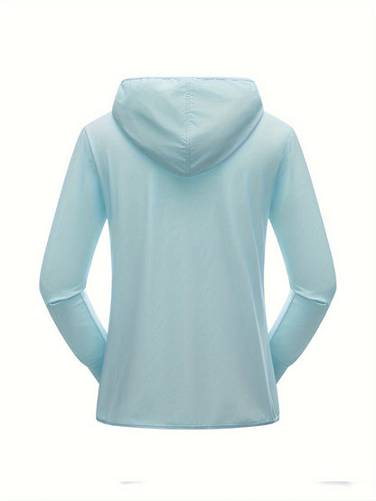 Women's Quick-Dry Hooded Activewear Jacket – Breathable, Sun-Protective, Ideal for Outdoor Sports and Activities