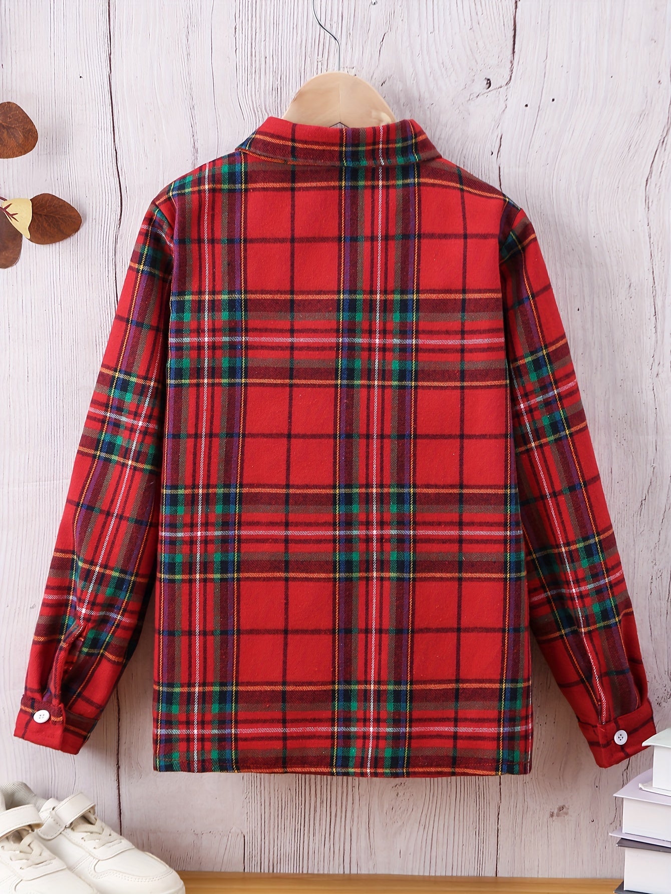 Girls Classic Plaid Shirt - Button-Front Closure, Lapel Collar, Timeless Style for Spring and Fall - Perfect Gift for Party Occasions and Everyday Wear