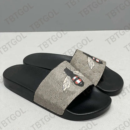 Designer Slides Mens Sandals Rubber Slippers Beach Shoes Classic Floral Brocade Slides Flats Leather Rubber Heatshoes Platform Flip Flops Gear Bottoms With Box 311