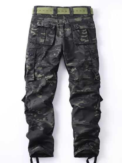 Mens Camo Cargo Pants - Loose Fit, Multi Flap Pockets, Zipper Fly, Cotton Fabric, Machine Washable - Perfect for Outdoor Activities, Weekend Casual, Hiking, Fishing, Angling, Streetwear