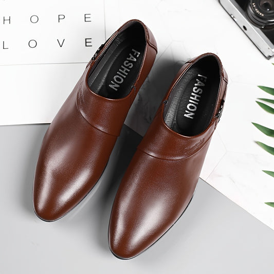 Mens Breathable PU Leather Slip-On Monk Strap Loafers - Comfortable, Easy Wear Shoes for Business Office with Rubber Soles and PU Insoles - Solid Color, Classic Design