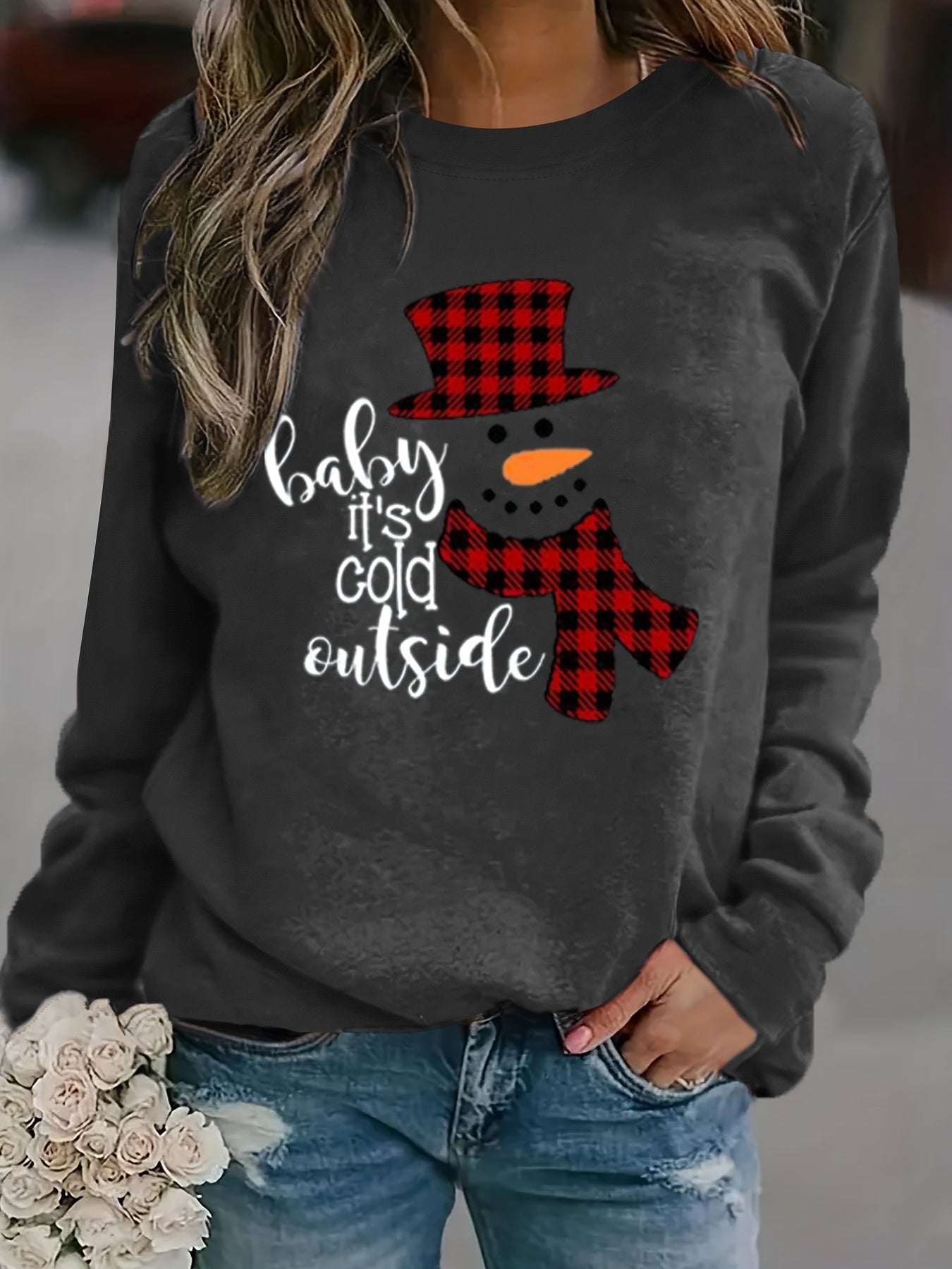 Cozy Women's Merry Christmas Print Sweatshirt - Soft Long Sleeve Pullover with Casual Style, Festive Holiday Design, and Relaxed Fit for Ultimate Comfort