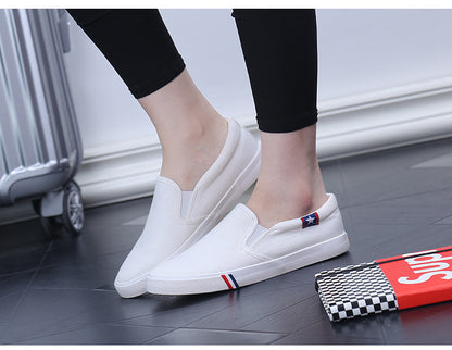 sengpashop Spring Korean Style Canvas Shoes Men's Slip-on Loafers Couple's White Shoes Fashionable Shoes Breathable Shoes Men's Extra Large Size