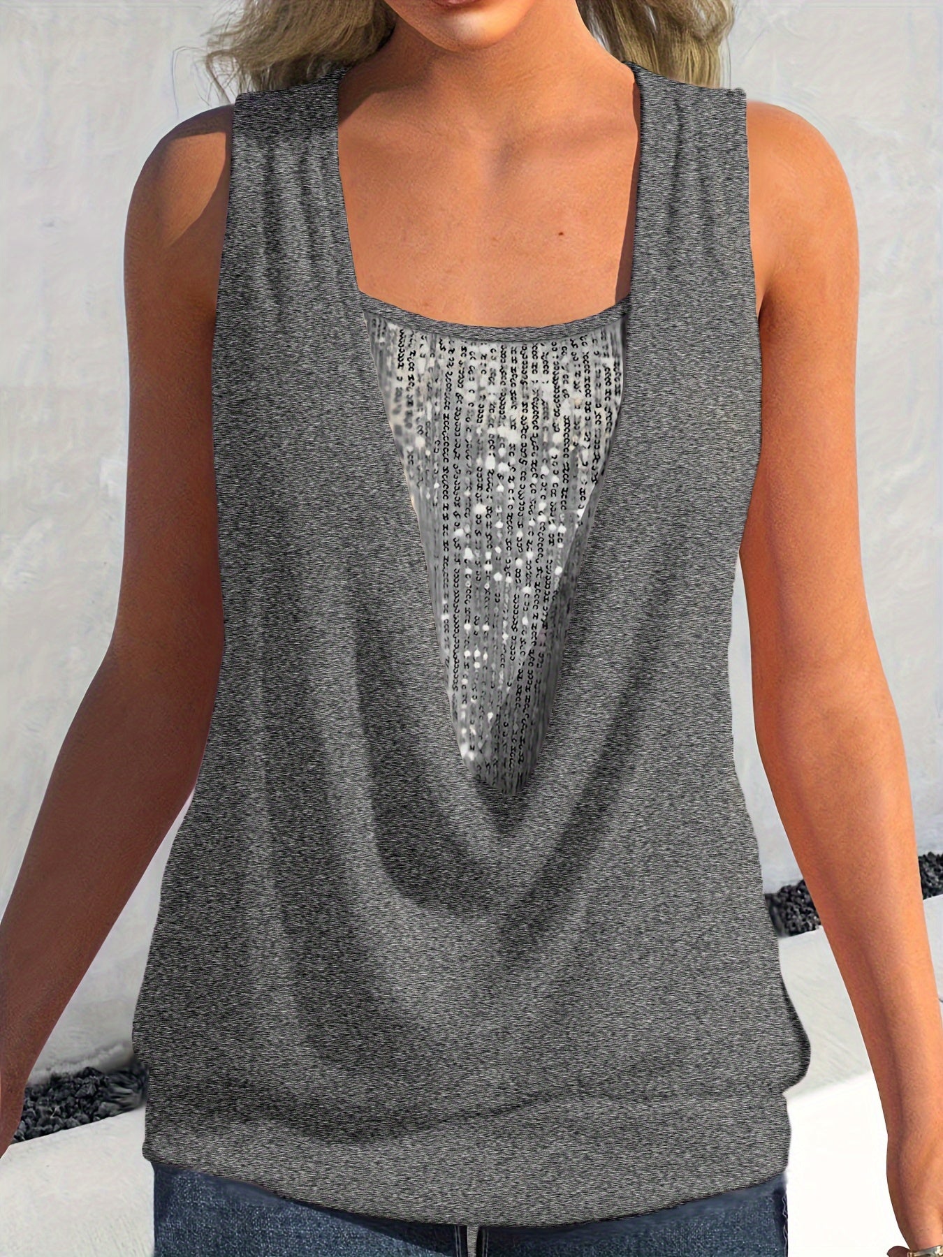 Sequin Decor Ruched Tank Top, Casual Summer Sleeveless Top, Women's Clothing