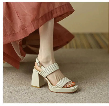 Dress Shoes  Summer Luxury Sandals Anti slip Espadrilles Platform Sales Womens Full Matching Block High Heel Set Beige Button S H240527