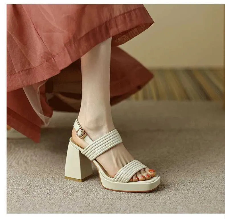 Dress Shoes  Summer Luxury Sandals Anti slip Espadrilles Platform Sales Womens Full Matching Block High Heel Set Beige Button S H240527 1P7V